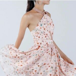 Pink Butterfly Print Halter Mini Dress